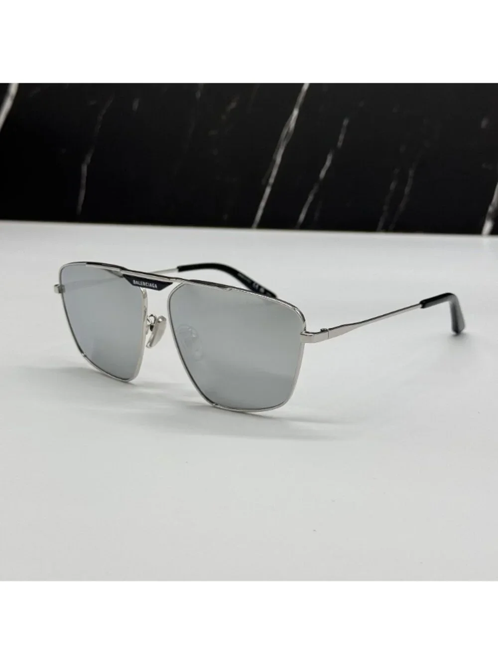 NWT Balenciaga BB0246SA 002 Aviator Silver Sunglasses